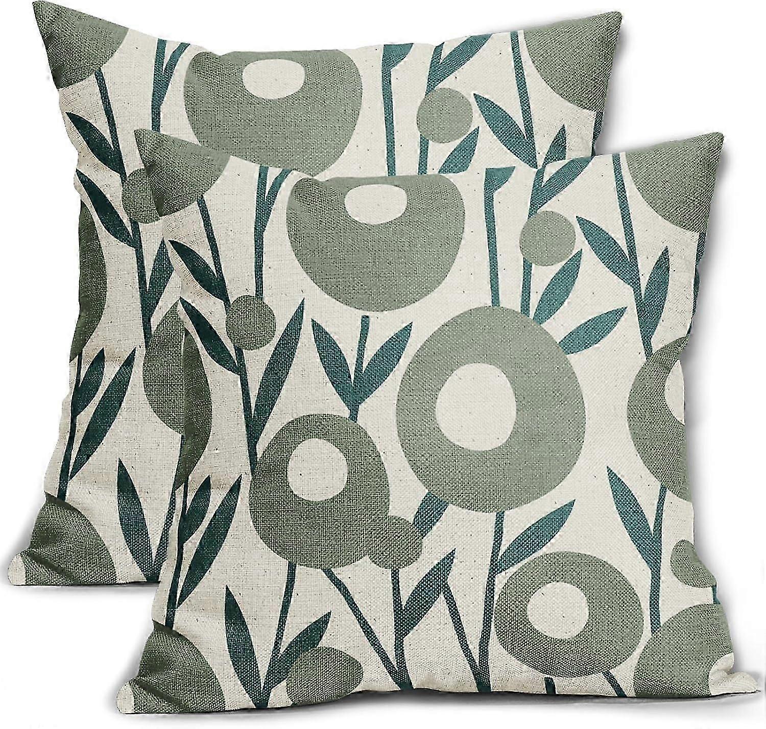 Teal Green Pillow Covers 16x16 Set of 2 Spring Summer Floral Minimalist Art Geometry Flower Modern Style Decorative Throw Pillow Cases Outdoor Farmhou