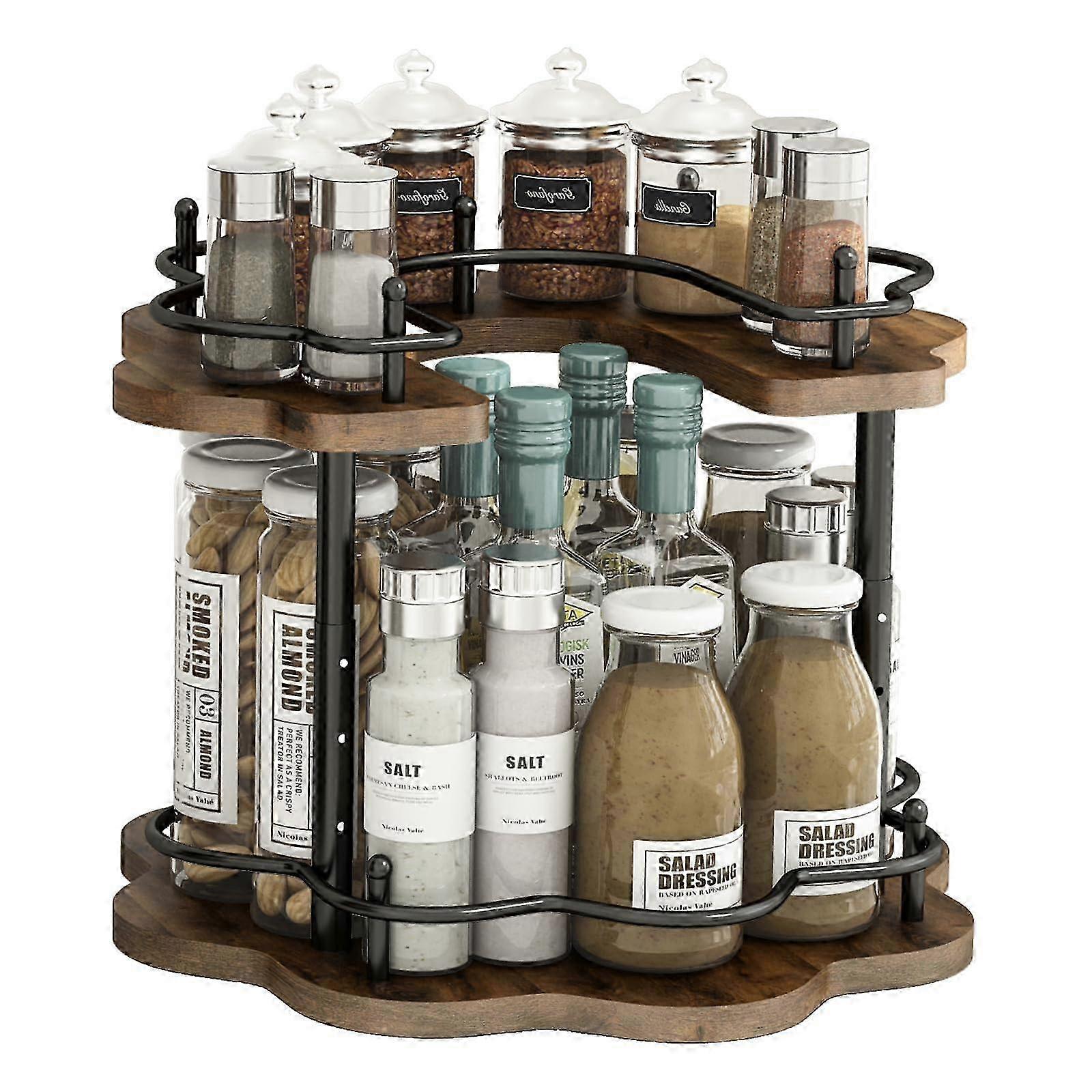2-Tier Spinning Spice Rack with Stable Carousel Base & 4 Height Settings Lazy Susan Organizer for Kitchen Countertop Petal Shape 2025