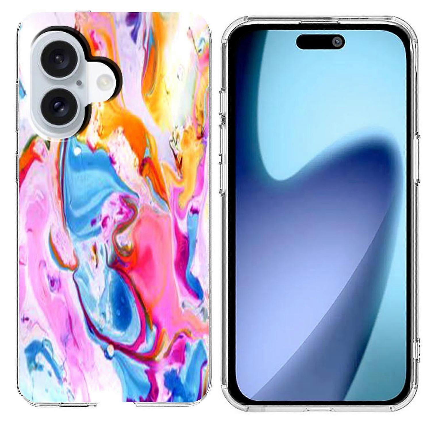 For iPhone 17 Case Marble Pattern Printing Soft TPU Phone Cover - Colorful