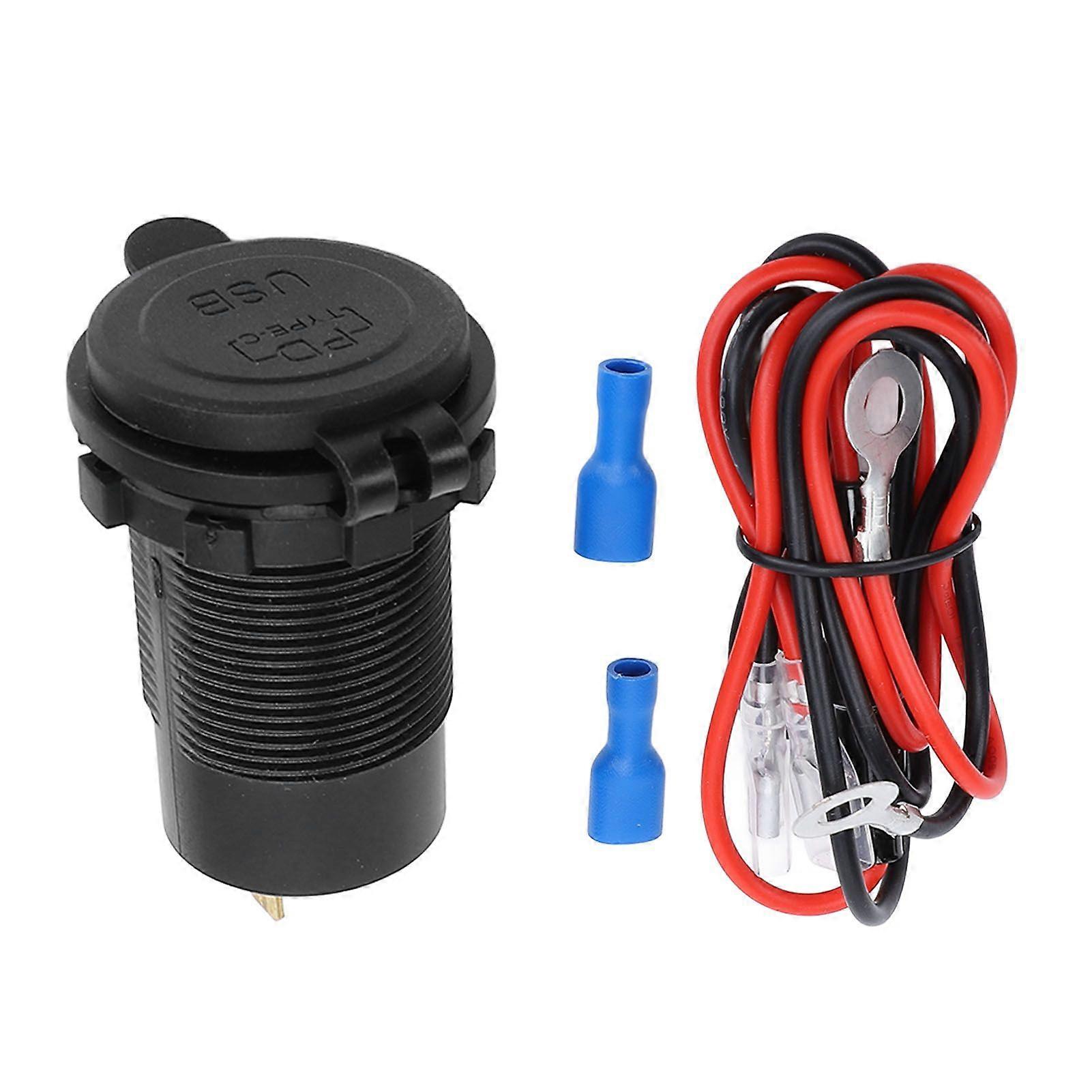 Car Charger Socket 12V Waterproof 65W USB C PD3.0 18W QC3.0 2 Port USB Charger Adapter for Motorcycle RV Boat