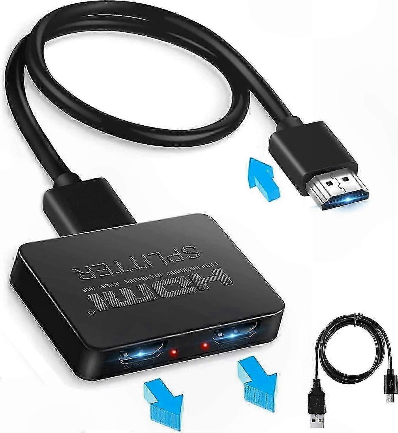 4K HDMI Splitter for Dual Monitors, 1 Input to 2 Output HDMI 3D Splitter Adapter, 2-Port HDMI Distribution Amplifier Edition