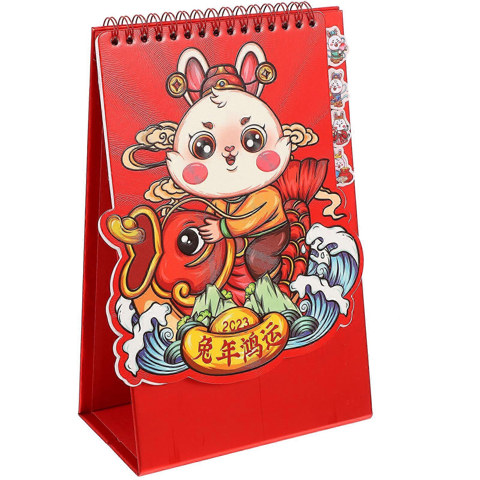 Desk Calendar Rabbit Year for Home Use Chinese Standing Monthly Calendar