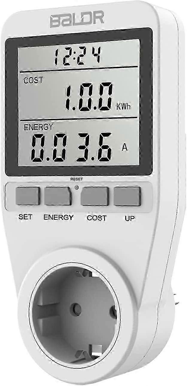 3680W electricity meter, electricity meter for sockets, energy cost meter with large LCD display and maximum overload protection, electricity meter fo