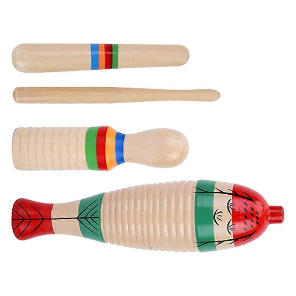 Wooden Guiro Percussion Instrument for Beginner with Sticks 8Sets for Kids