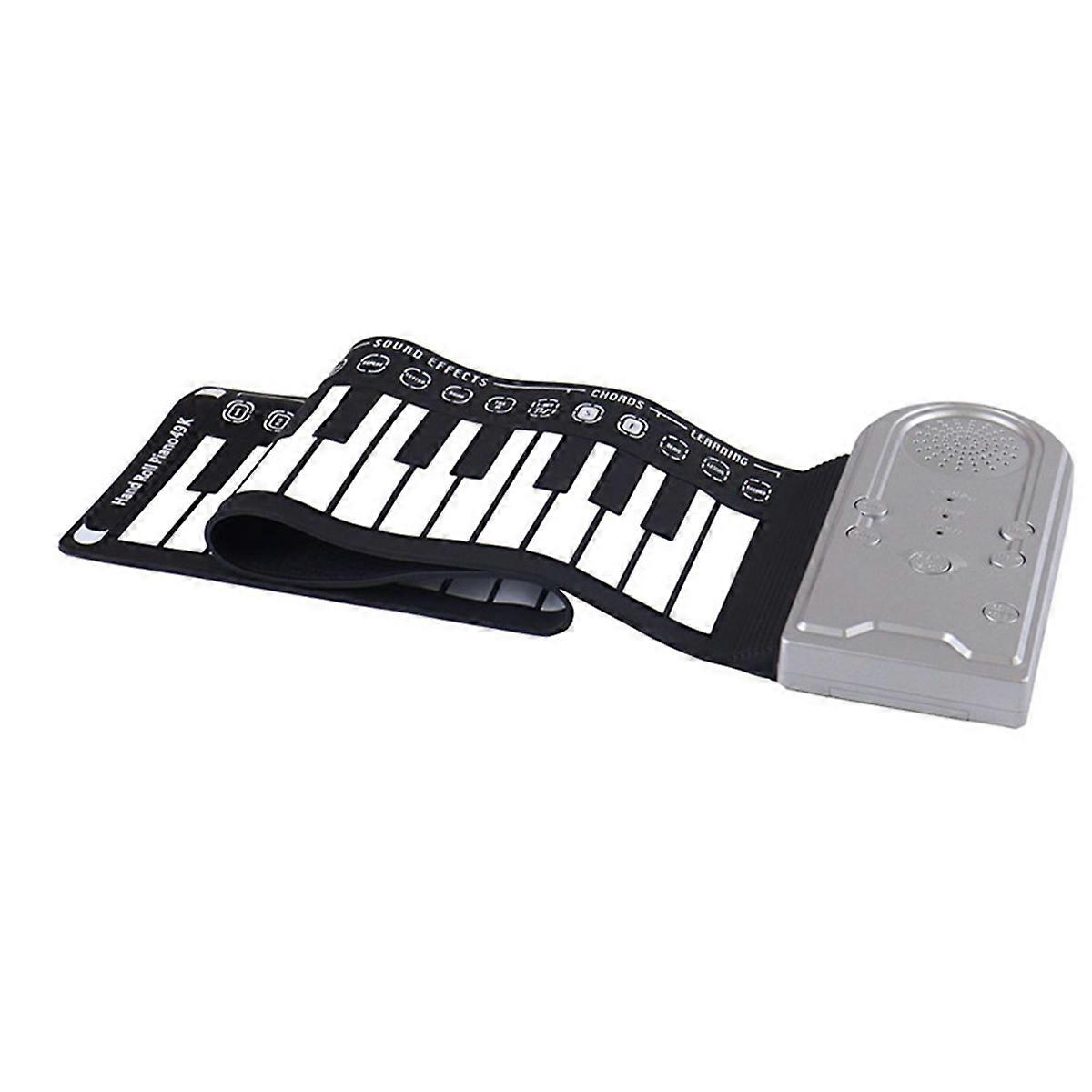 49-Key Hand-Rolled Piano with Speaker Portable Folding Children'S Piano Beginner Piano Teaching Inst ent Silver
