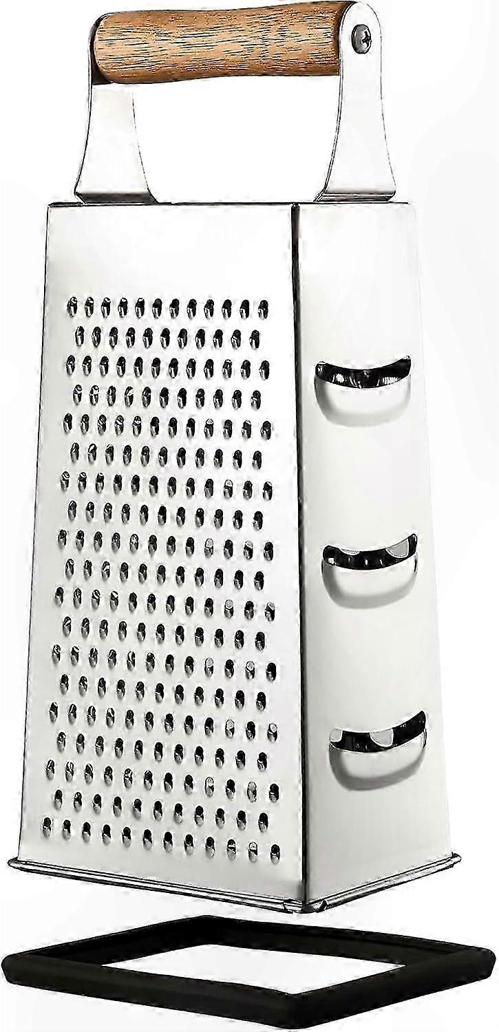 Multi-Functional Grater with Wood Handle and Non-Slip Base for Cheese, Vegetables, and More