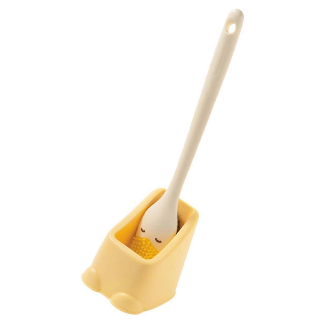 Multifunctional Toilet Brush  Soft Bristles, Long Handle, Duckbill Design, Reusable Bathroom Tool; Yellow Holder
