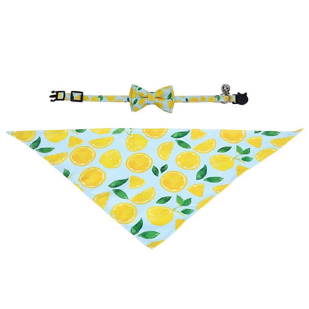 Kitten Bow Collar and Triangle Scarf for Cats 6Pcs Yellow Fruit Print