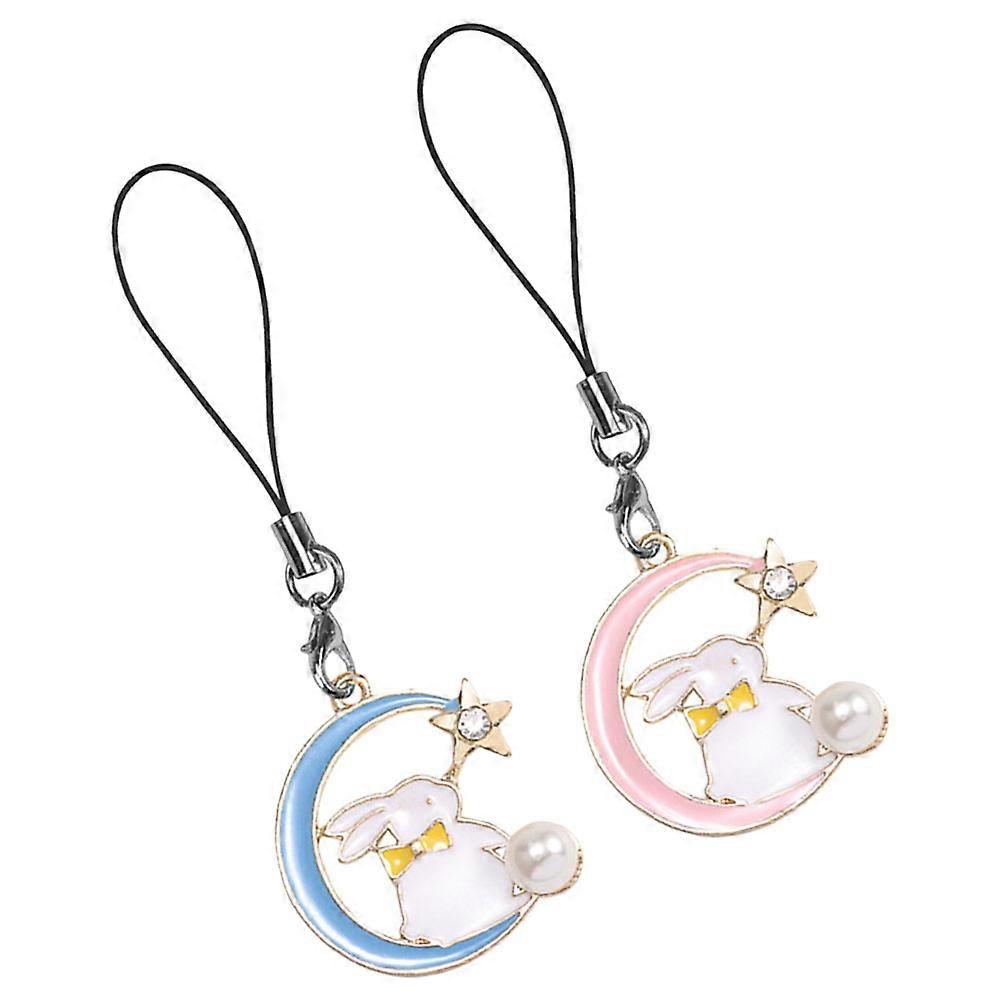 Rabbit Phone Charm Moon Star Cute Phone Strap Accessory 2Pcs Set