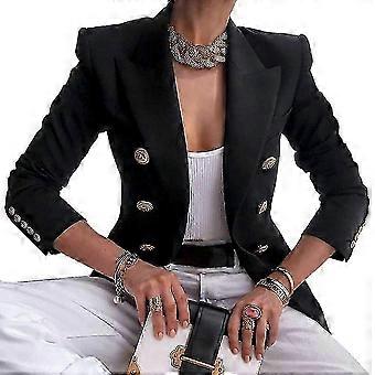Chaqueta informal de oficina para mujer, de manga larga, con solapa y doble botonadura, ajustada, para trabajo, talla 25-26