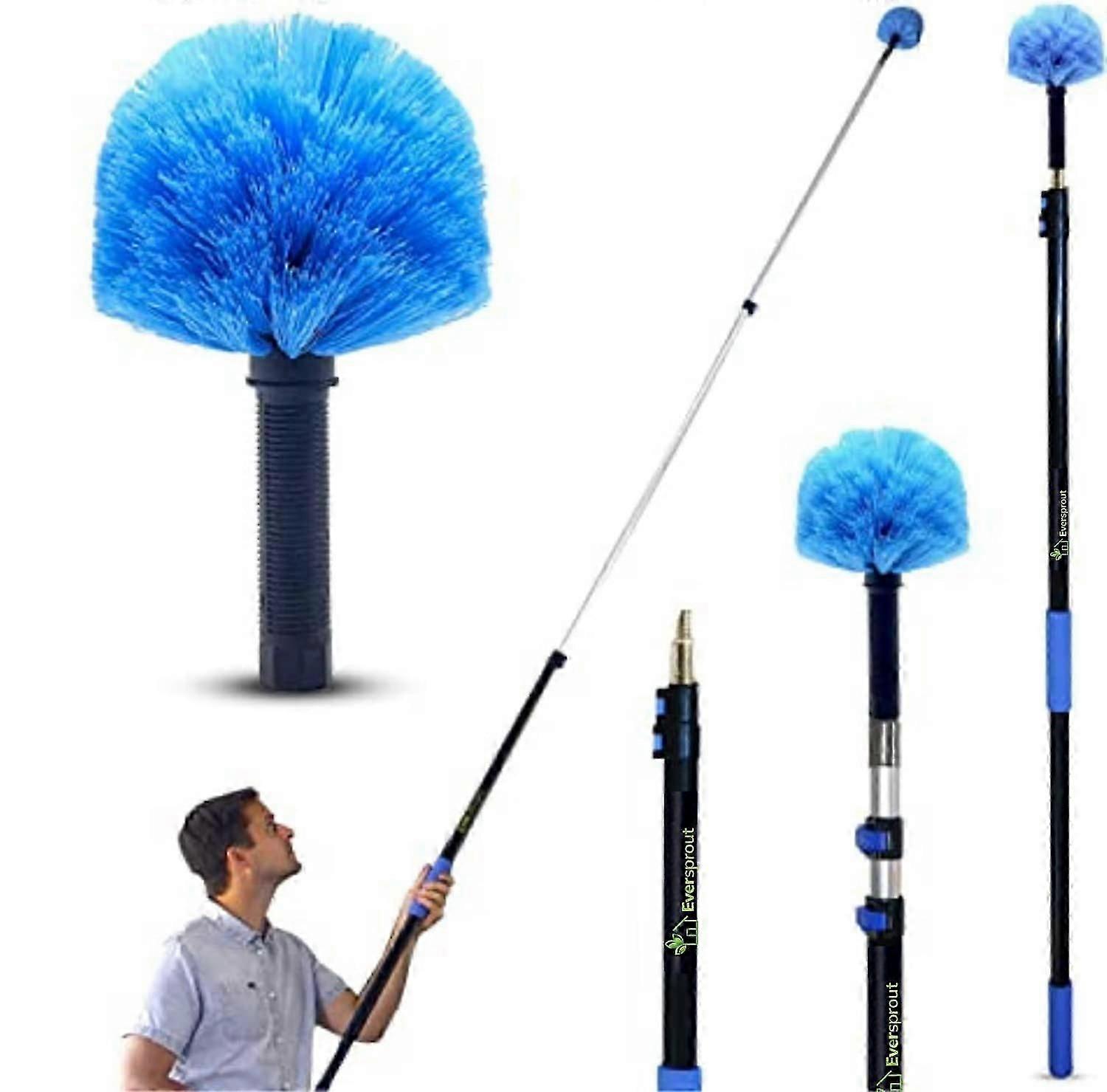 5-to-12 Foot Cobweb Duster with 20 Ft Reach, Medium-Stiff Bristles, Lightweight 3-Stage Aluminum Extension Pole