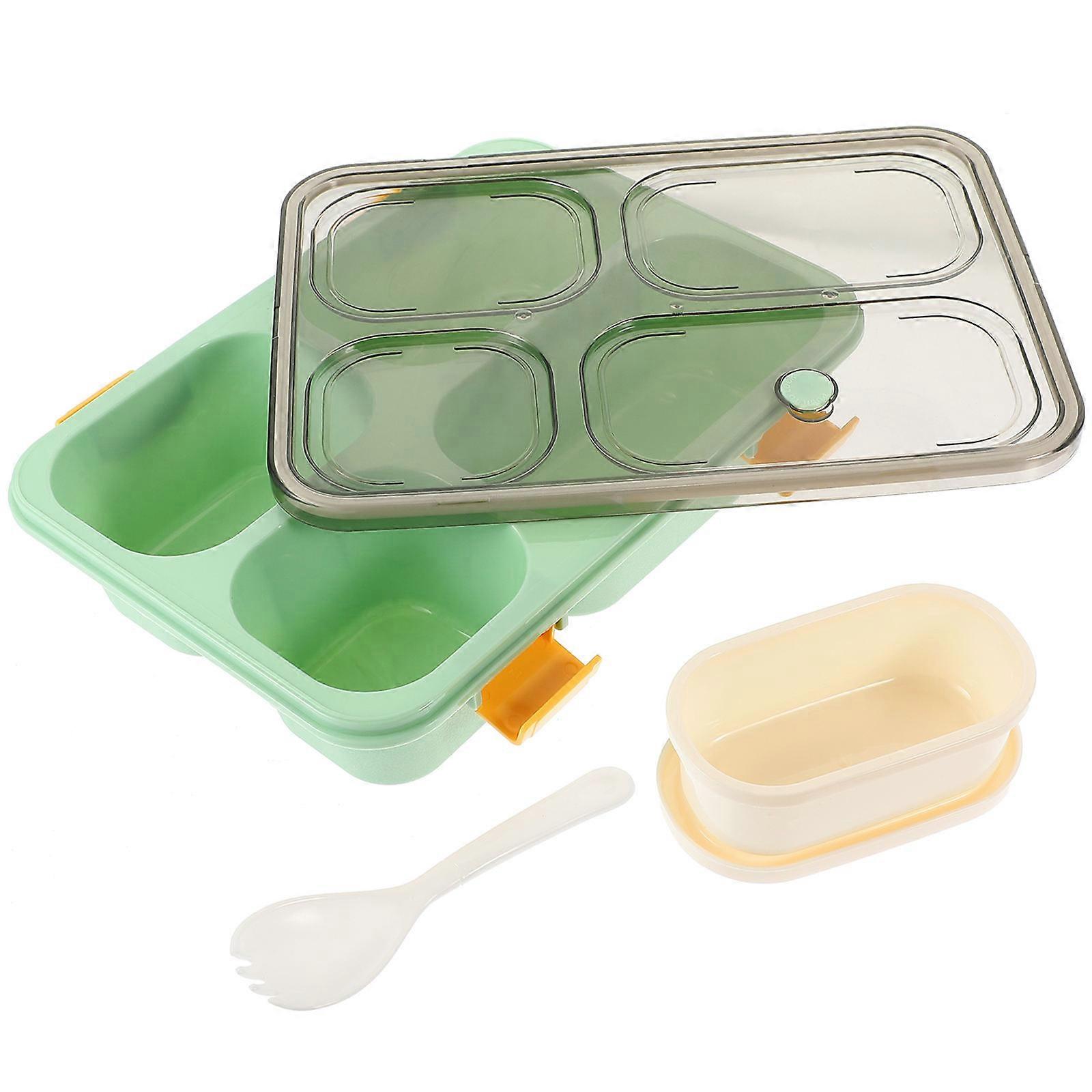 3Pcs Food Storage Box Leak-proof Compartment Container For Office Use Suitable For Adults Children Green