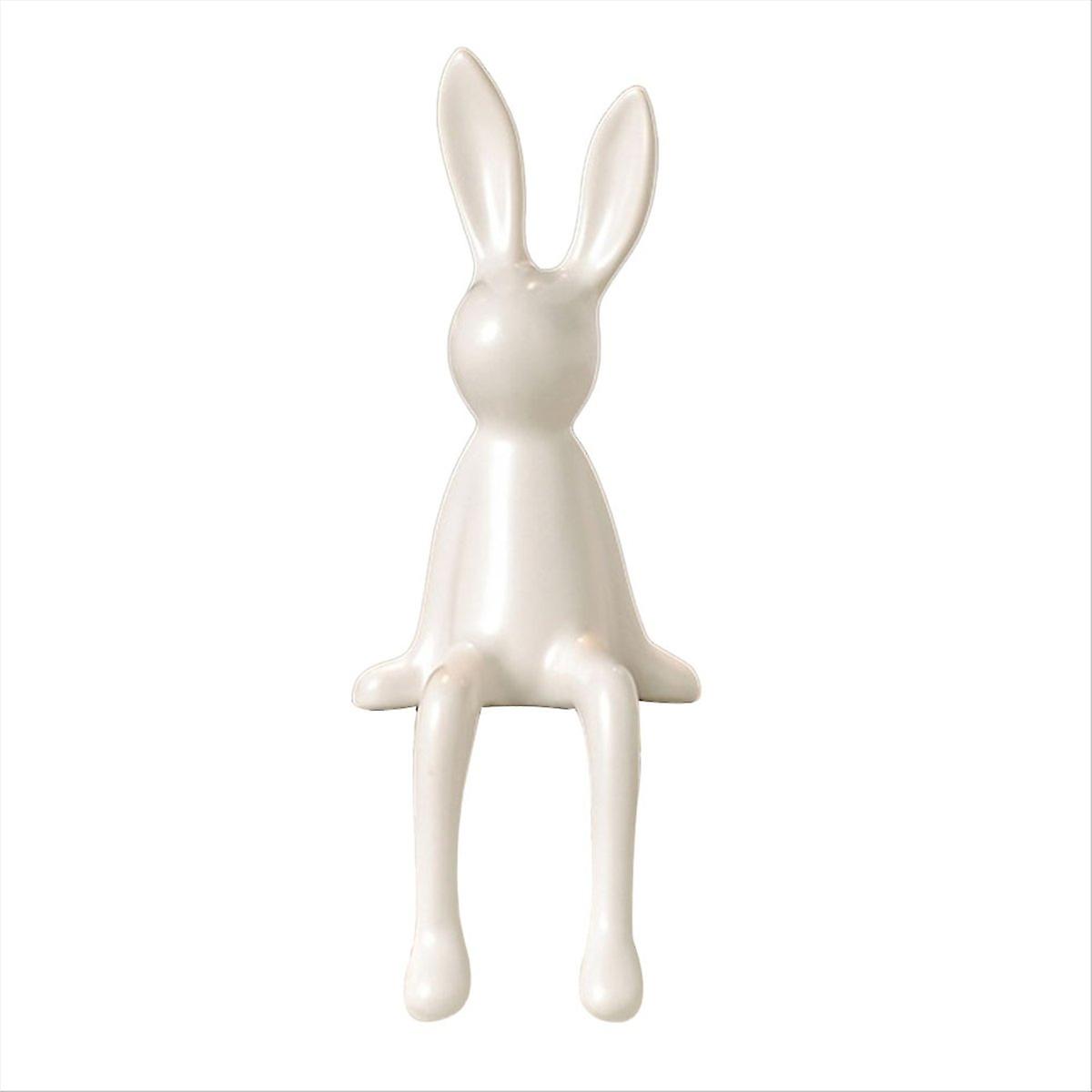 Sitting Bunny Decor Statue for Desk Bookshelf White