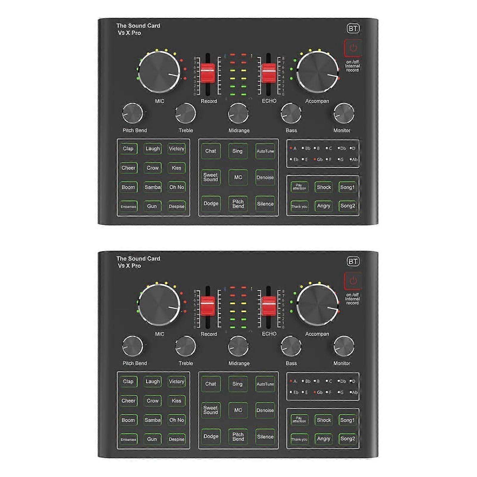 2 set V9X PRO Sound Card,Audio Mixer for Live Broadcast Recording Phone Computer PC Live Recording Home KTV Voice Chat