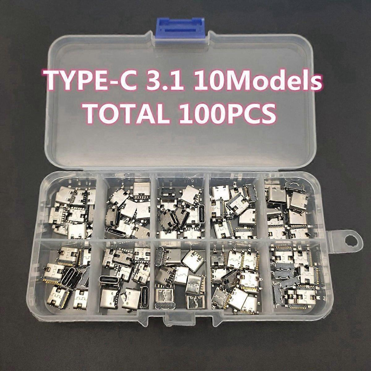 100Pc 10Models Type-C USB Charging Dock Connectors Mix 6Pin and 16Pin