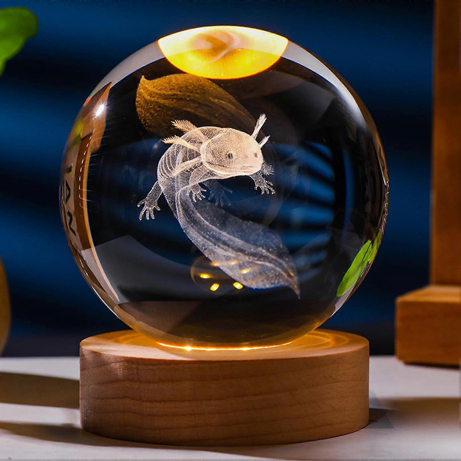 Light 2.36 Inch 3D Solar System Crystal Ball Night Light Color Change LED Wooden Base Axolotl