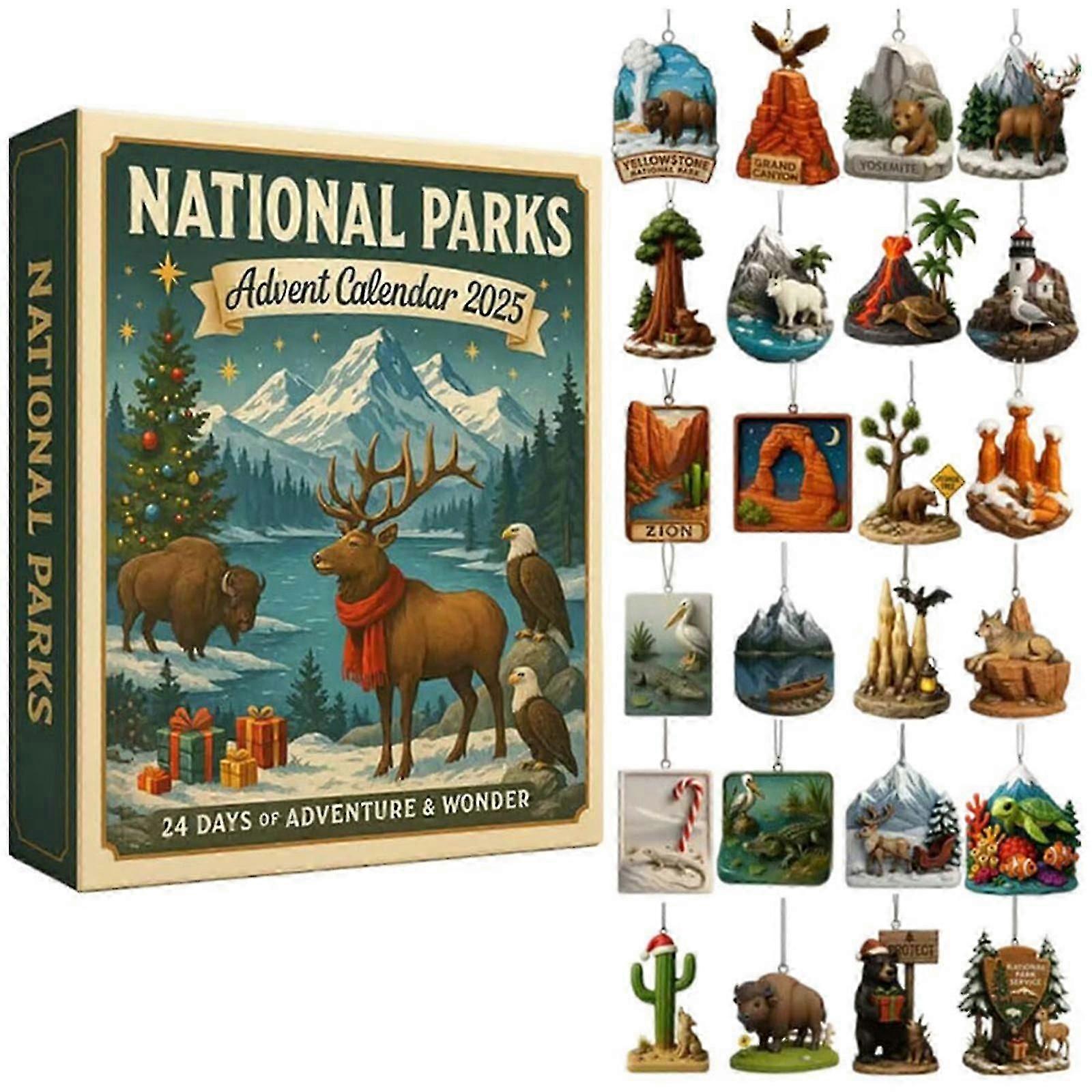 National Parks Advent Calendar 2025 with Unique Ornaments 24 Days Christmas Countdown Calendar