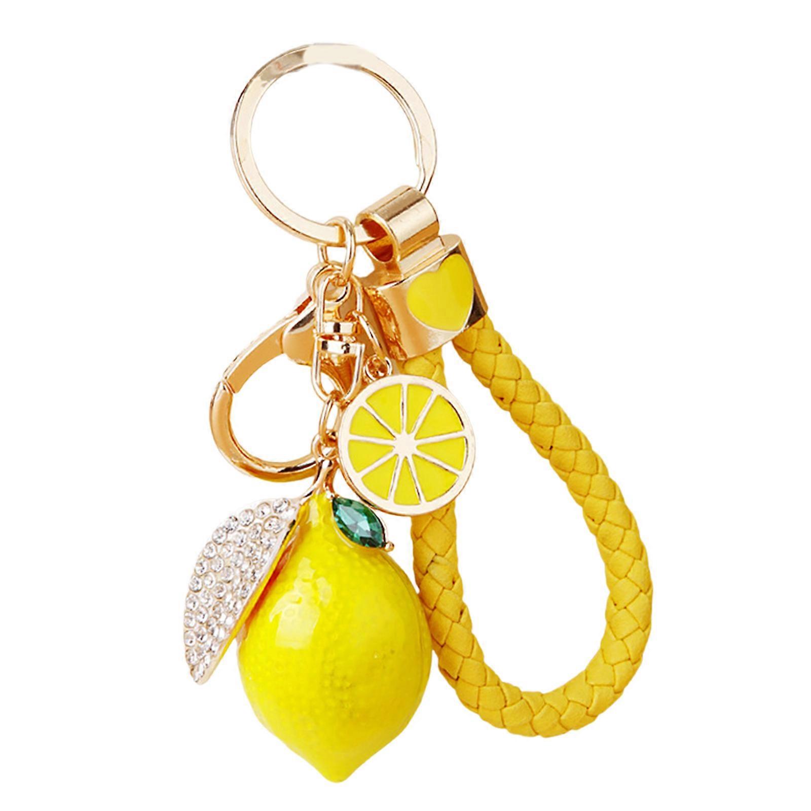 Fashionable Lemon Key Ring With 4 Vibrant Rope Choices Metal Material Lightweight 10.5cm For Practical Use Multicolor