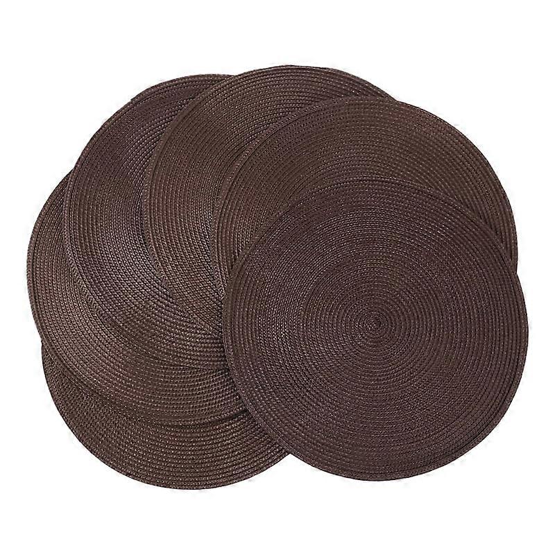 Round Braided Placemats Set of 6 Table Mats for Dining Tables Woven Washable Non-Slip Place 15 Inch(Brown)