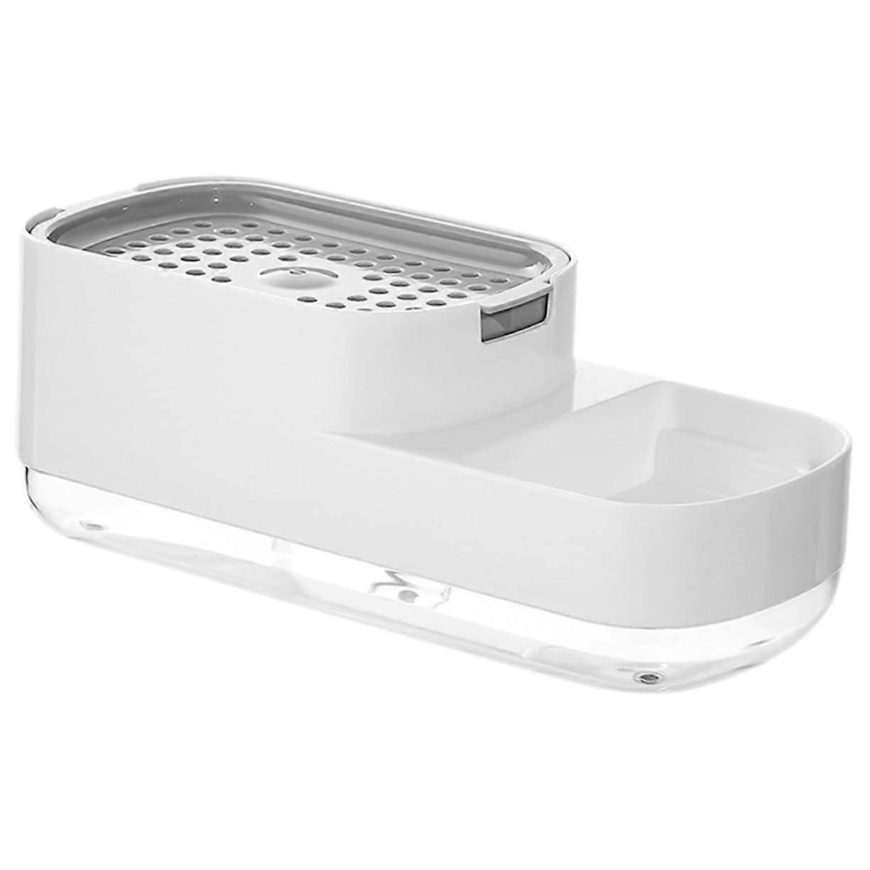 Kitchen Soap Dispenser And Sponge Holder, PushDown Liquid Soap Dispenser, ABS Plastic, Wall Mounted