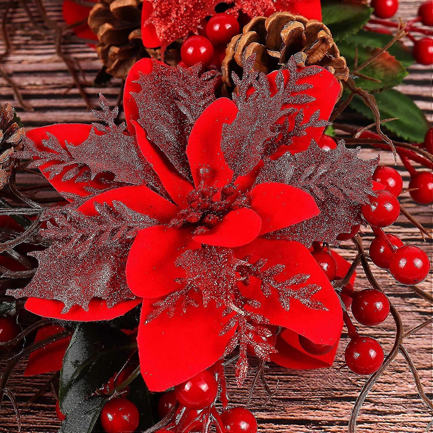 Andere Dekoration fr Weihnachten 10 Stck Knstliche Weihnachtsstern  Blumen Rot Weihnachten Glitzer 15cm Weihnachtskranz Weihnachtsbaum  Blumenschmuck Holida | Fruugo DE