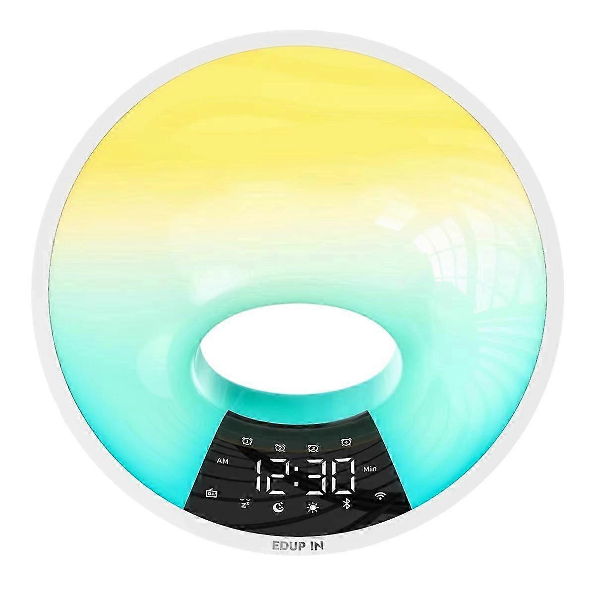 Intelligent Wake Up Light Alarm Clock with Soothing White Noise APP/Voice Control Sleep Aid Bluetooth Speaker EU PlugWhite SZRH