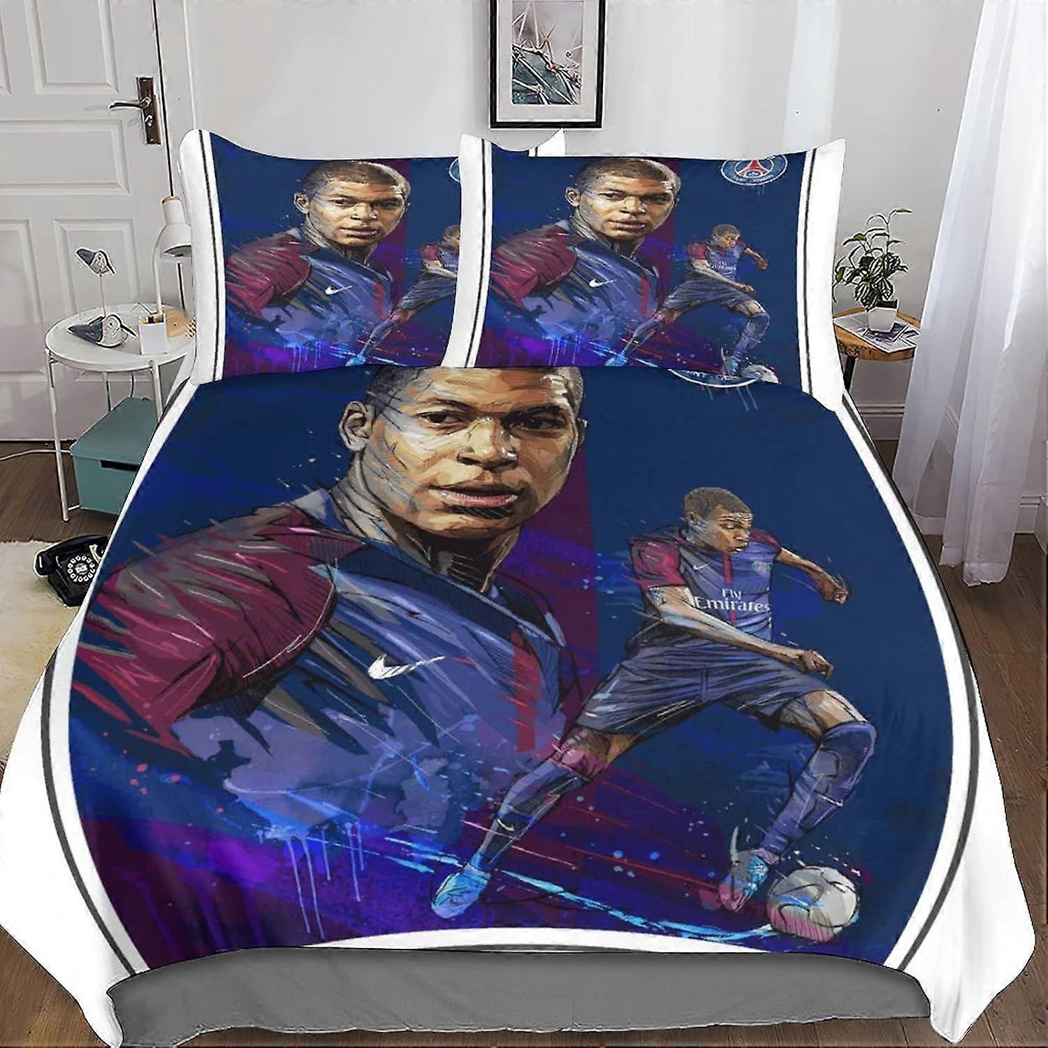 CAYBES Mbappé Capa de edredom Capa de colcha com fronhas 3D impresso Luxo Soft Bedding Easy Care Set com zíper Futebol Superstars Fechamento Unique Des