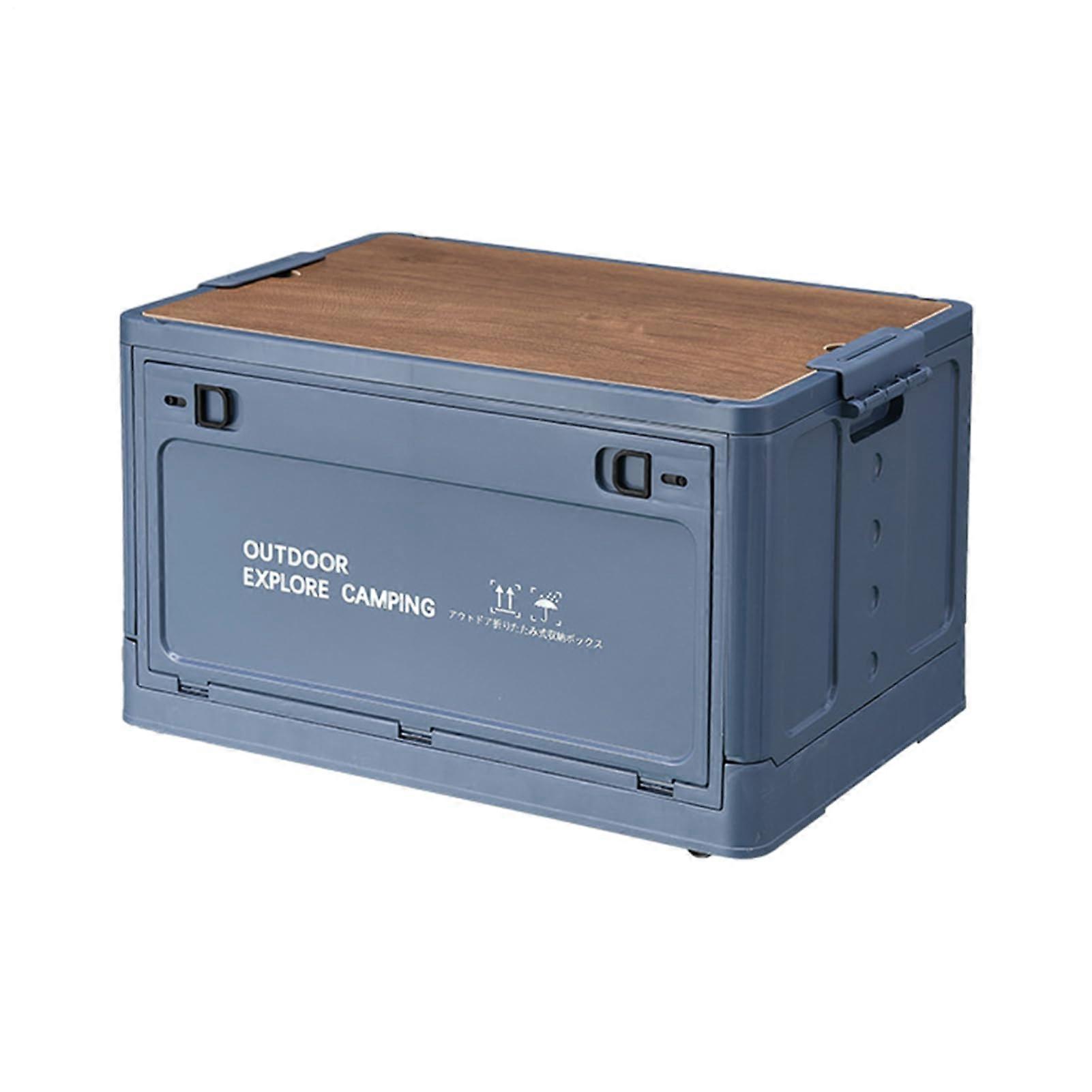 Folding Storage Box with Lid – Wood & Plastic Stackable Organizer for Camping, Kitchen, Garden