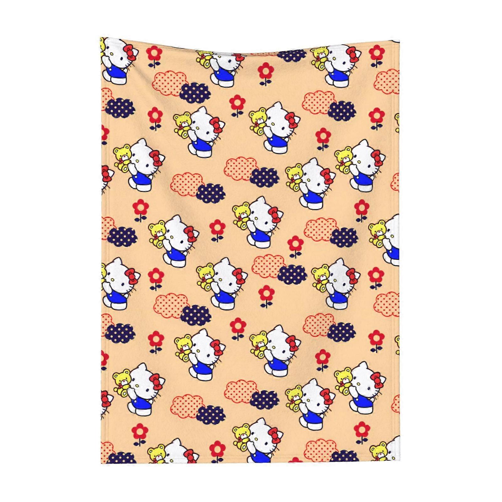 Hello Kitty Pattern Lightweight Soft Flannel Blanket Suitable for Cat Lovers Sofa Living Room Comfortable Plush Blanket 30x40in (Vertical)