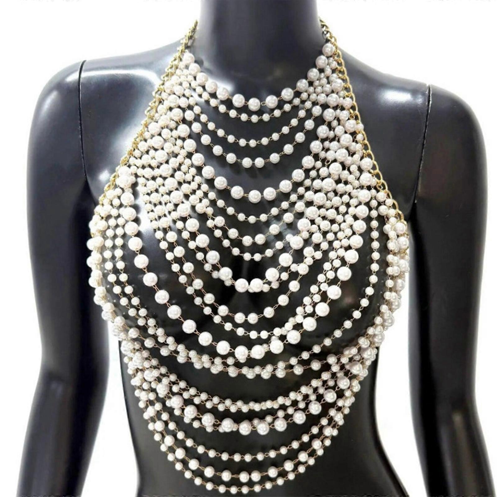 Multiple Layer Imitation Pearls Chest Necklace Detachable Chains Evening Party Wear Comfortable Fit Multicolor