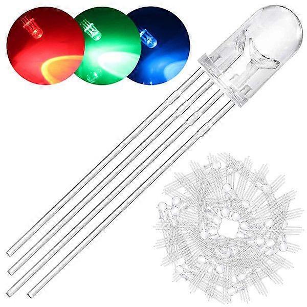 100-pack 5 mm LEDs with common cathode, DC 3 V, 20 mA, RGB tri-color (red/green/blue)