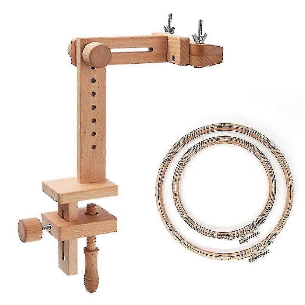 خشبي التطريز طوق حامل 360 درجة دوران قابل للتعديل سطح المكتب حامل الصليب الرف، مع التطريز