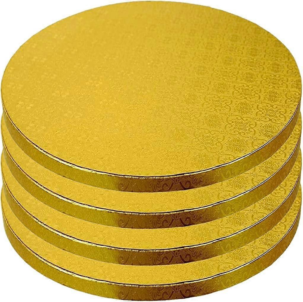 12 Inch Gold Cake Boards 4 Pack, HeavyDuty Round Cake Drums with Elegant Finish and Reusable Design