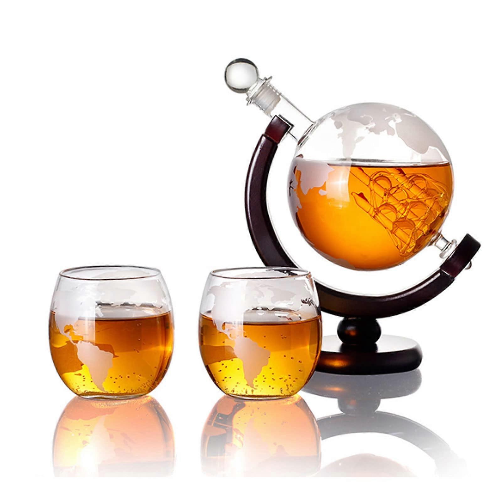 Glass Whiskey Decanter Set with Etched HandBlown Ball Carafe for Bourbon and Wine