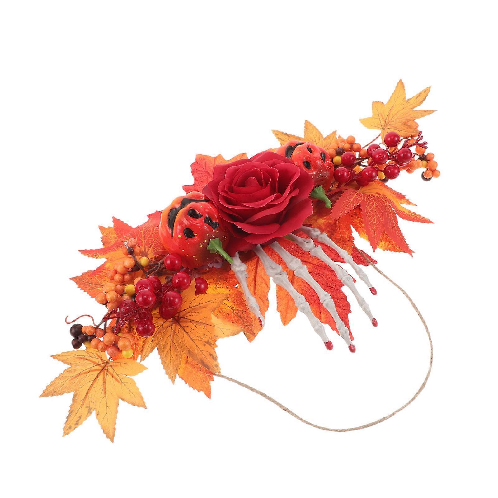 Pumpkin Wreath for Halloween Decoration with Maple Leaves
