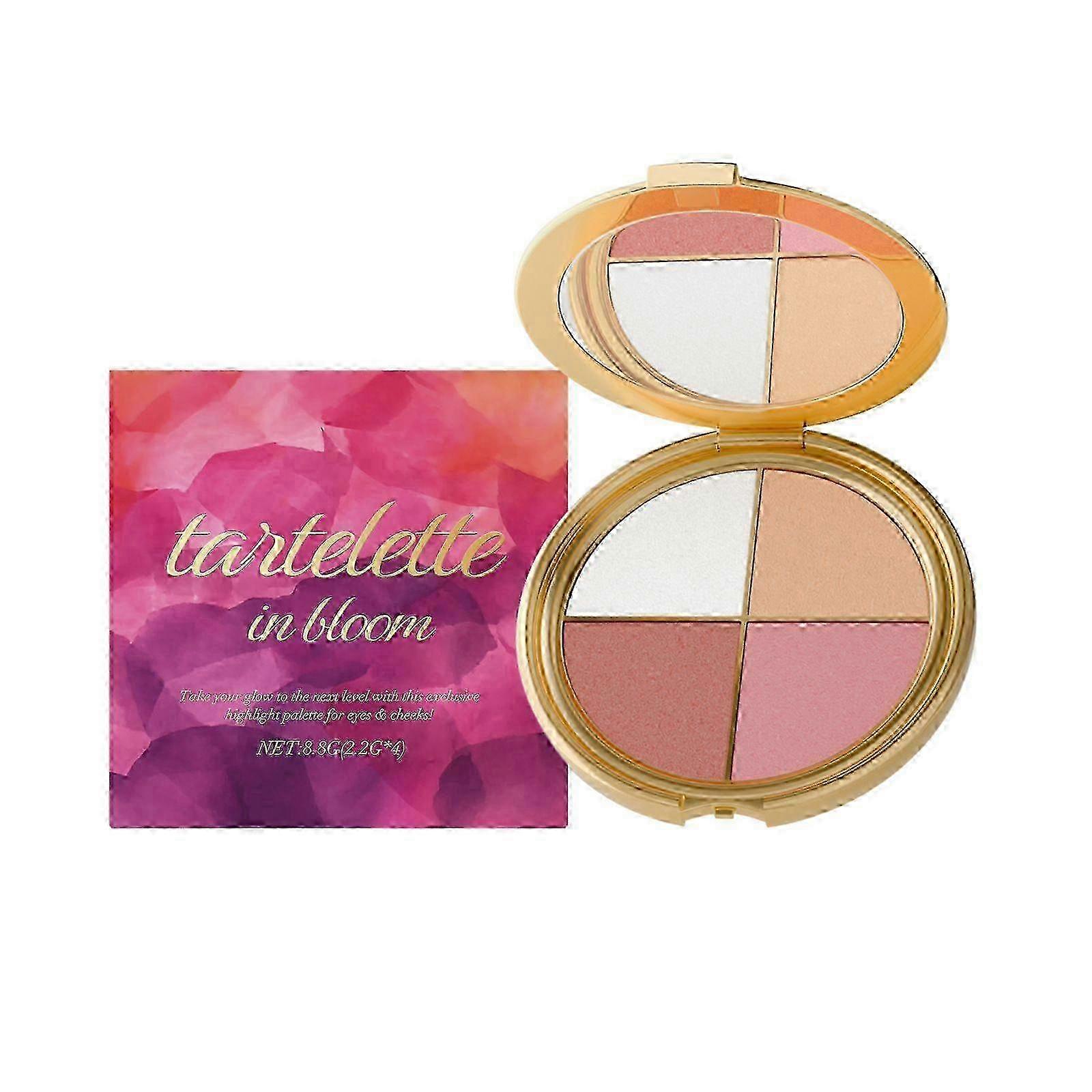 4-Color Multifunctional Palette - Highlighter & Blush with Mica & Vitamin E, 8.8g - Natural Glow, Silky Texture, Travel-Friendly with Mirror w
