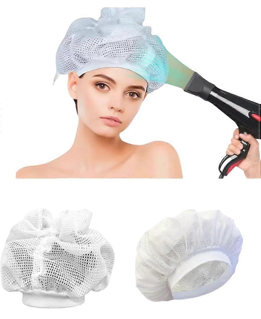 Mesh Hair Bonnet for Sleeping, Breathable Curl Protection Cap with Adjustable Fit, 2pcs White