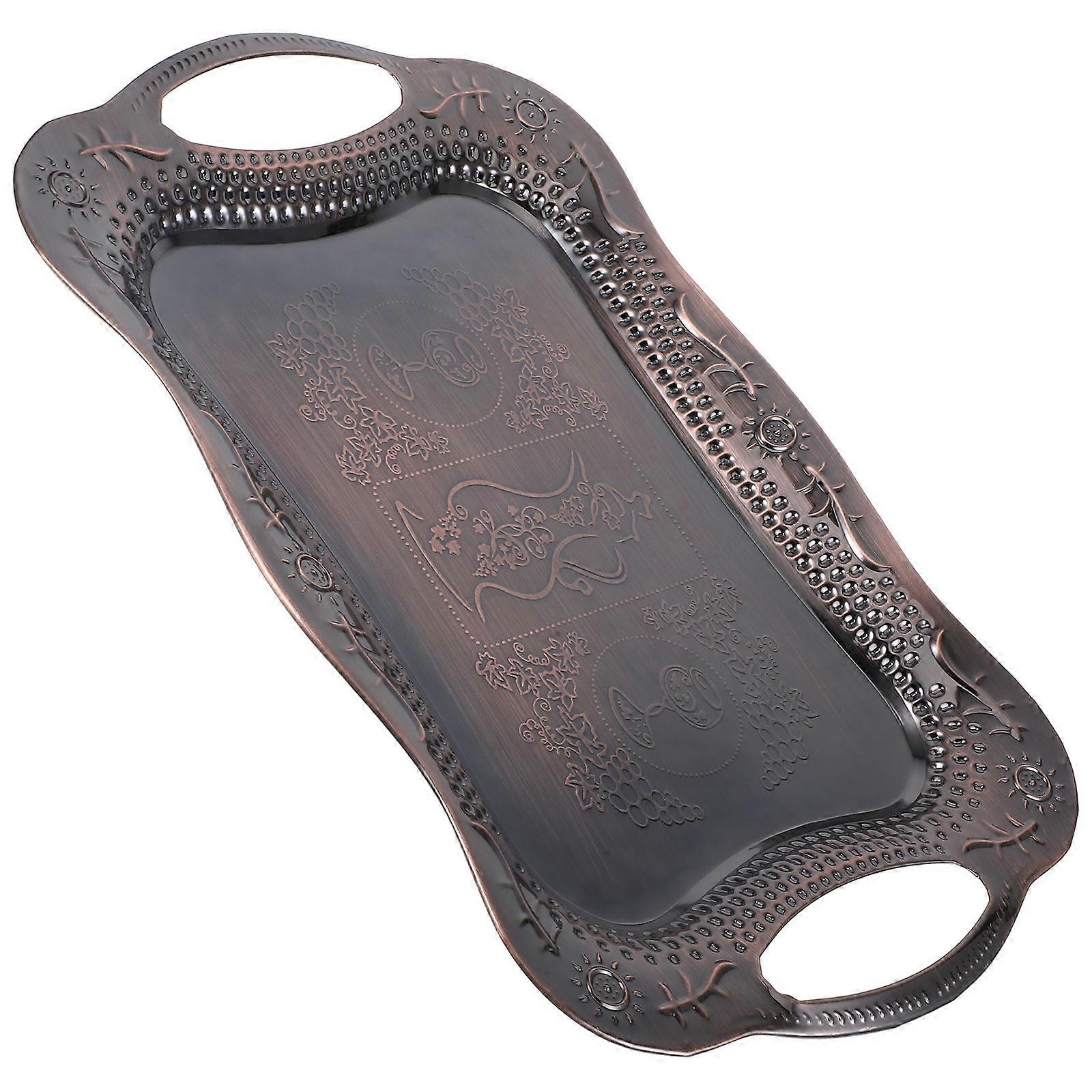 Stainless Steel Serving Tray for Storage with Handles Brown Rectangular Tray