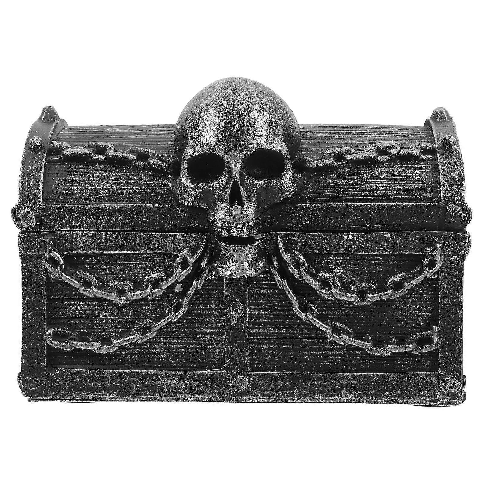 Skull Treasure Chest Jewelry Box for Keepsake Storage with Resin Material