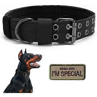 Tactical Dog Collar Military Adjustable Dog Collars Soft Nylon Training Collar with Patch Heavy Duty Metal Buckle Collars for Medium Large Dogs (Blac