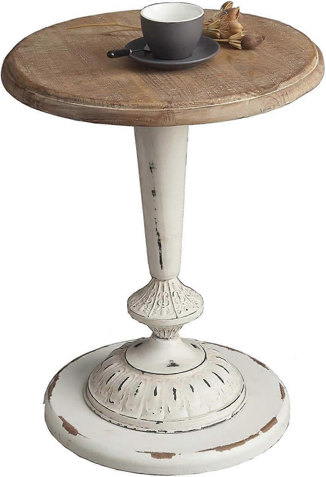 Small Round Side Table for Living Room, Compact Bedside Table with Storage, White