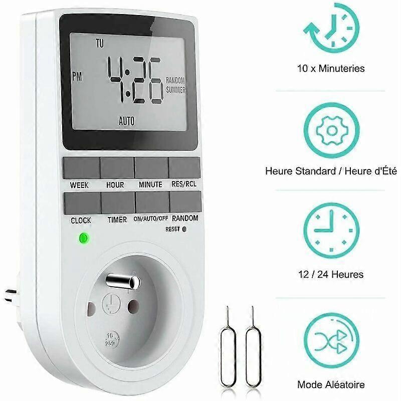 Digital Programmable Socket, Weekly Digital Timer with LCD Display, 12H/24H/7Days Electrical Socket Timer, Energy Saving for Household Appliances and 
