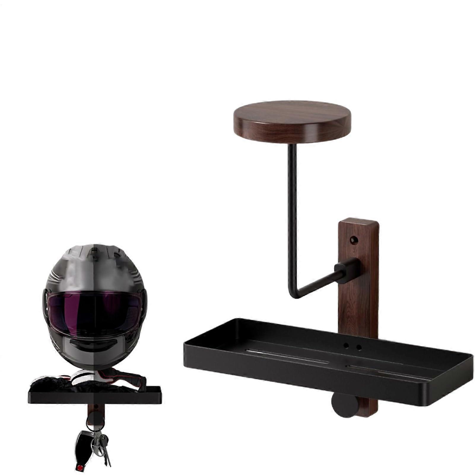 Wall Mount Helmet Holder Walnut Wood Rack SpaceSaving Solid Build for Bedroom Garage