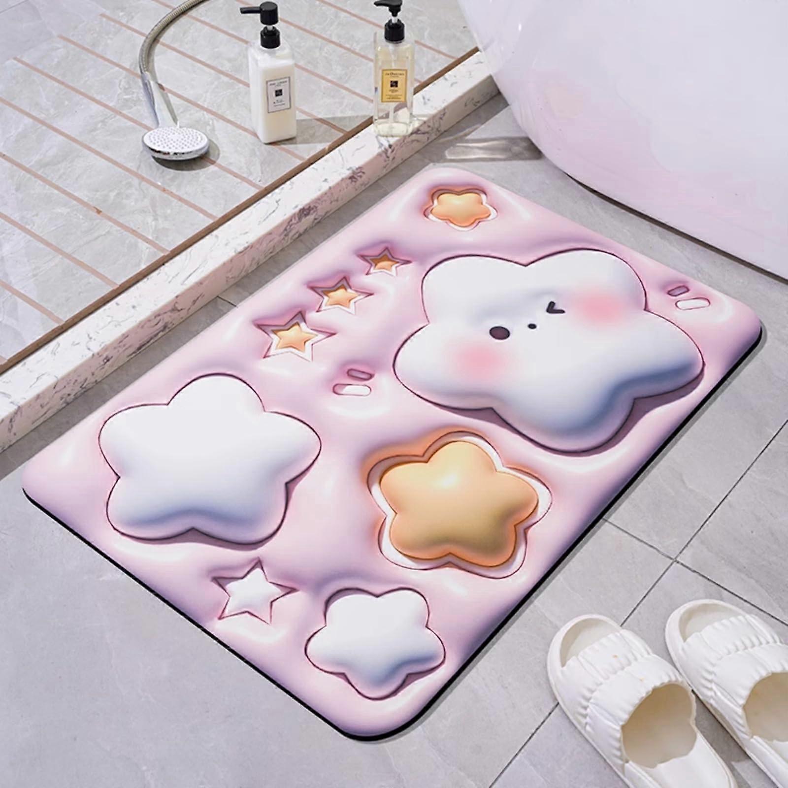 Super Absorbent Pink Diatom Bath Mat with Non Slip Silicone Backing and 3D Graphene Surface