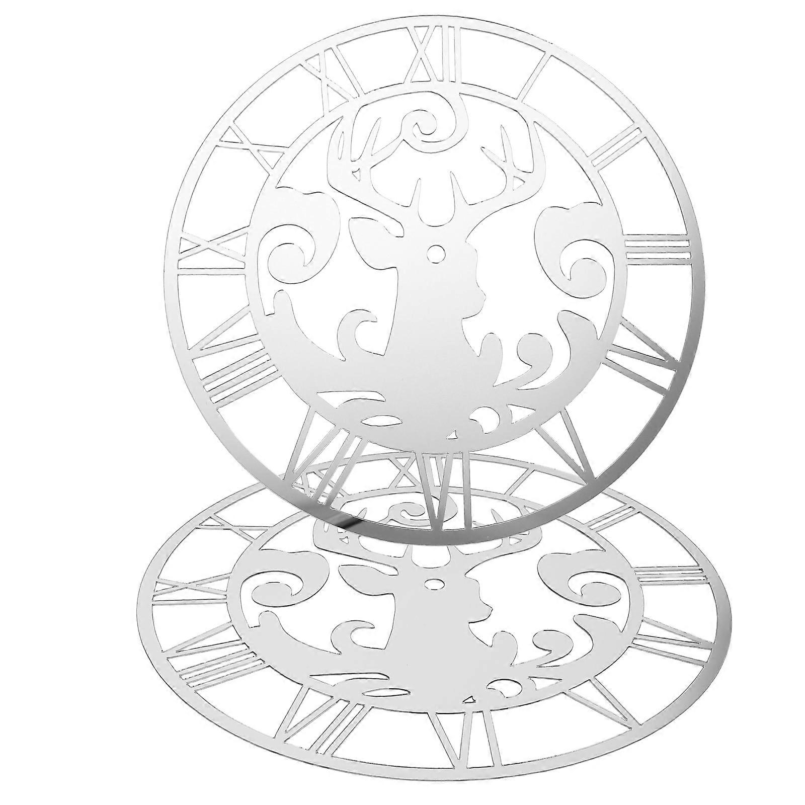 Silver Acrylic Circle Mirror Wall Sticker with Roman Numerals 2Pcs