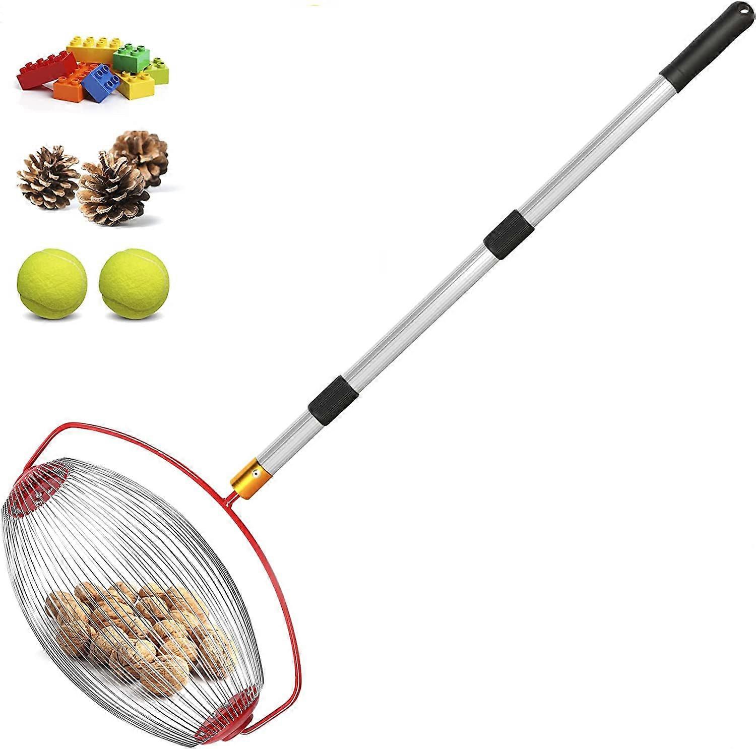 Nut Picker Upper with Adjustable Long Handle, Rolling Garden Nut Harvester for Walnuts, Pecans, Chestnuts, Acorns