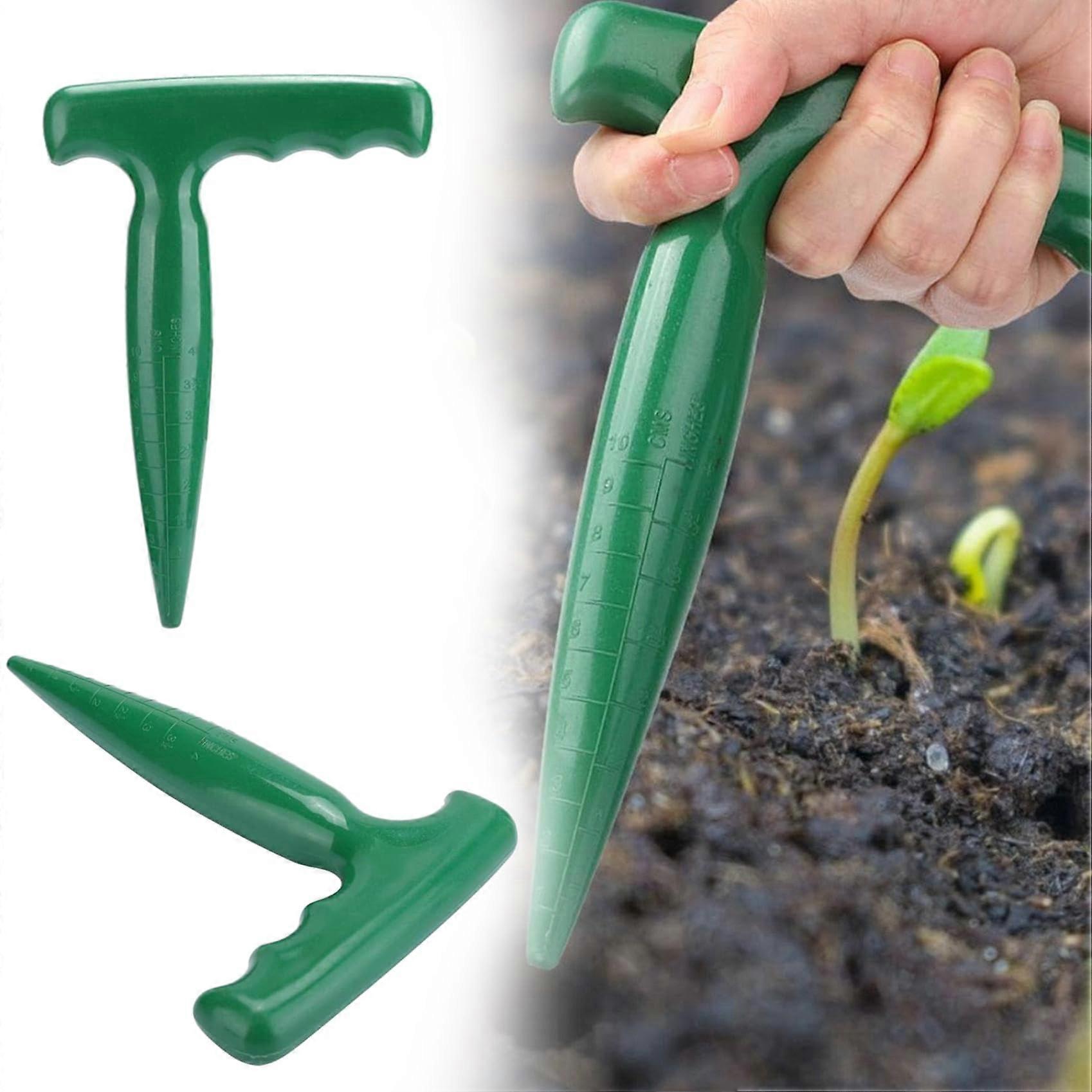 Garden Dibber Seed Planting Tool with Ergonomic Handle for Precise Depth Control, Green 2PCS