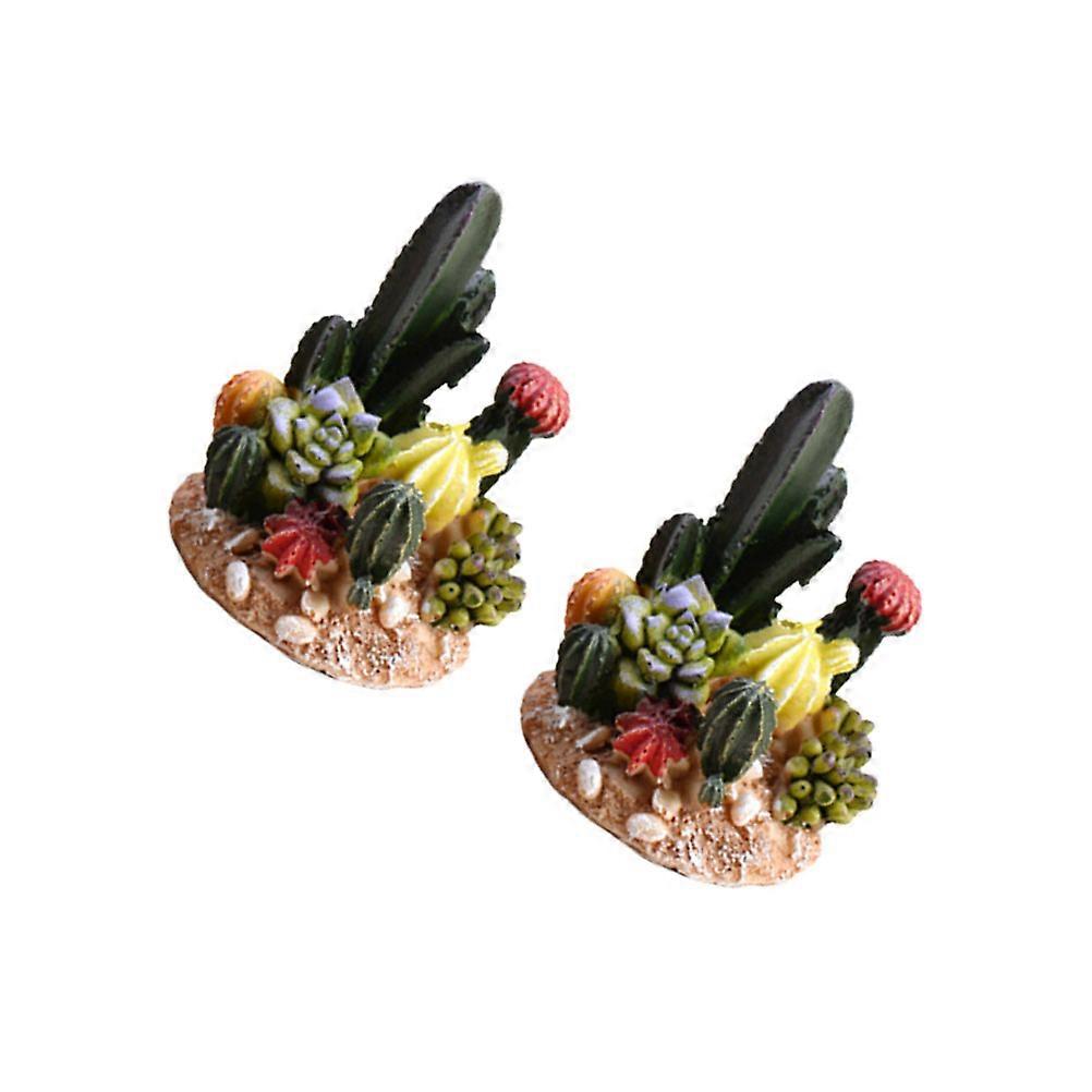 Mini Artificial Cactus Figurines Diy Moss Micro Landscape Cactus Decoration 2Pcs