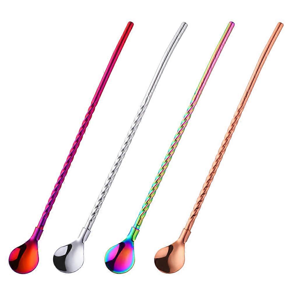 Reusable Stainless Steel Straw Spoon for Drinking Use 4Pcs Creative Stirring Spoons