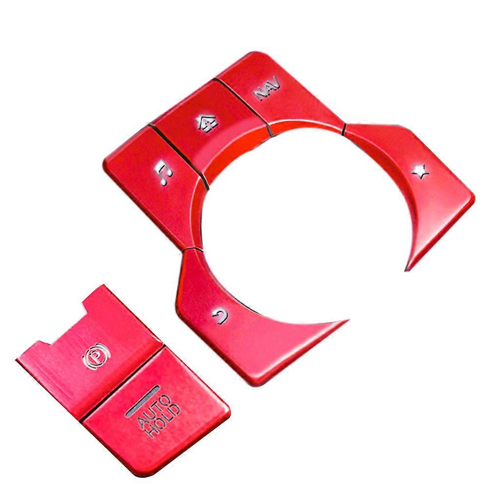 7Pcs Red Electronic Handbrake Multimedia Button Cover Trim for 